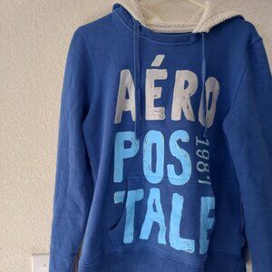 Women's Aeropostale Sweatshirt Sherpa Hoodie Size L Blue